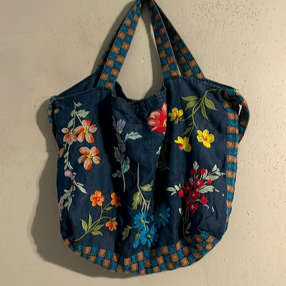 Johnny Was Evangeline Tote Bag. Denim with buttons front - Picture 4 of 8